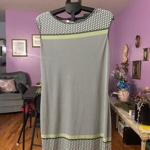 Chic Black and White Polka Dot Midi Dress with Yellow Accents